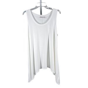 LOGO Lori Goldstein Womens Sz XLP Sleeveless Off White Knit Top Shark Bite Hem